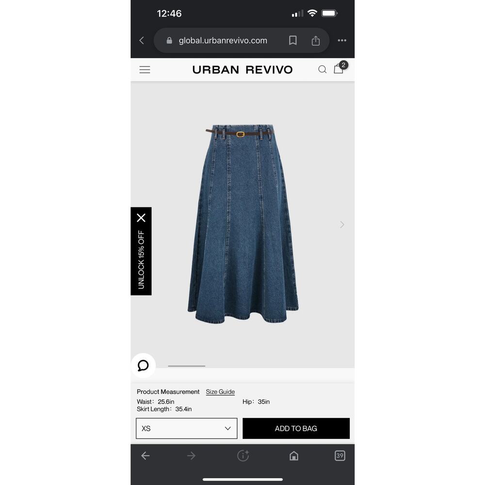 Urban Revivo Denim Midi Skirt Belted A-Line Blue XS High Waist Classic

⸻ - Picture 5 of 6